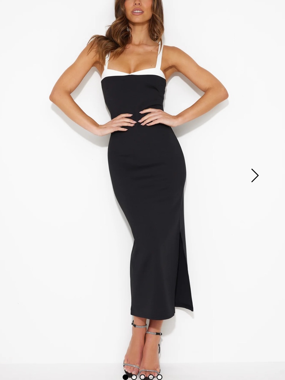Hello Molly Black Midi Dress with White Straps